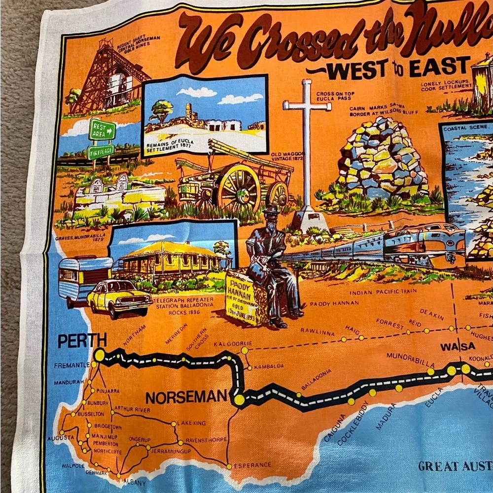 Pure Linen Tea Towel “We Crossed The Nullarbor.” In Australia .Tourist Souvenir